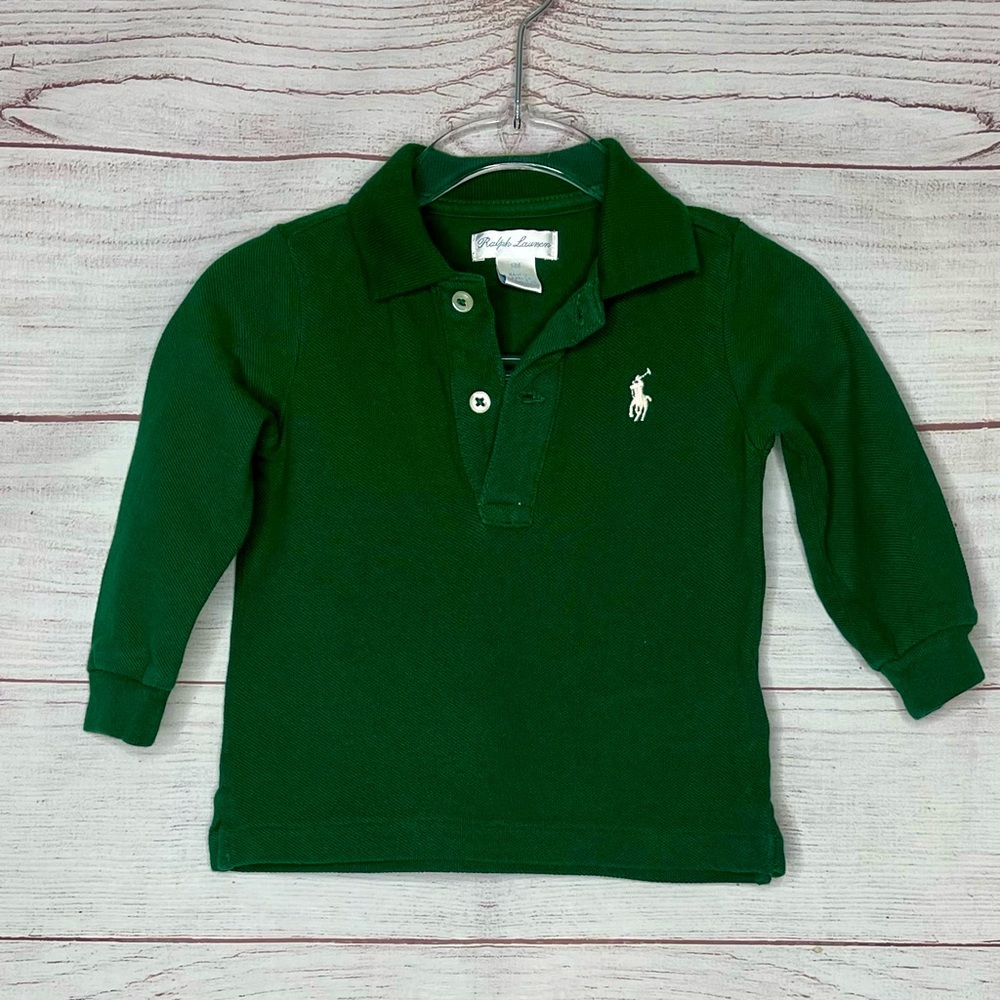 Ralph Lauren Green Long Sleeve Polo Shirt Size 6 Months